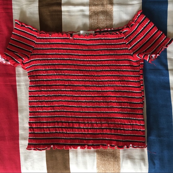 striped smocked off-shoulder top - Picture 2 of 2